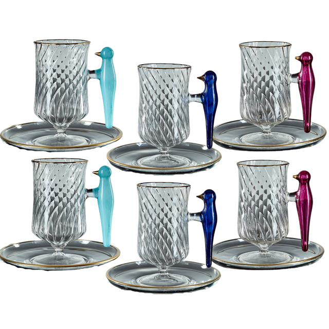 ESRA YILDIRIM DESIGN STUDIO TEA CUP SET IN OCEAN BLUE 6 PCS