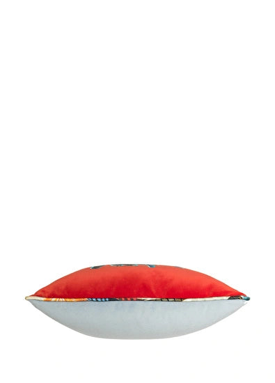 ALPAQ STUDIO.  PEACOCK VELVET CUSHION IN RED