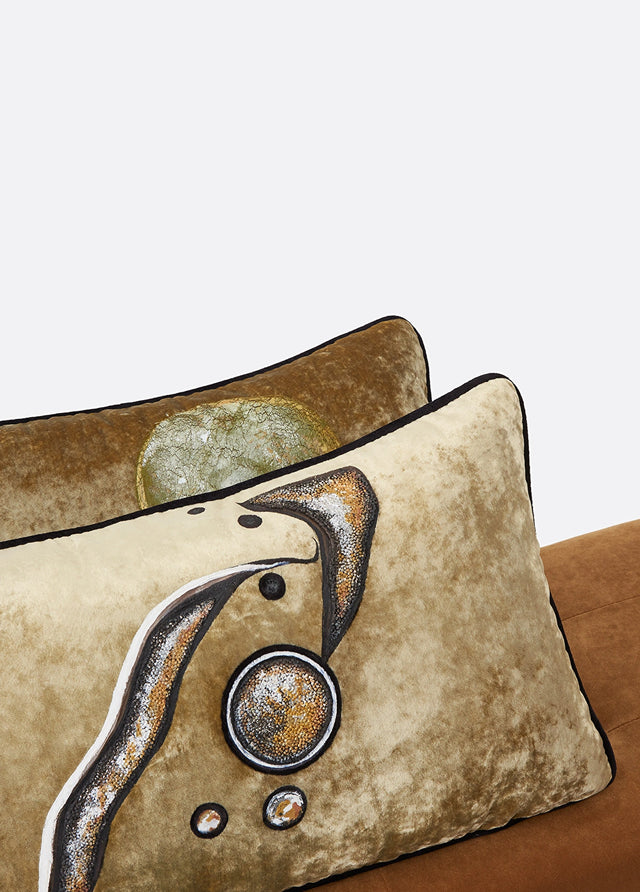 ALPAQ STUDIO.  GOLD VELVET RECTANGULAR CUSHION