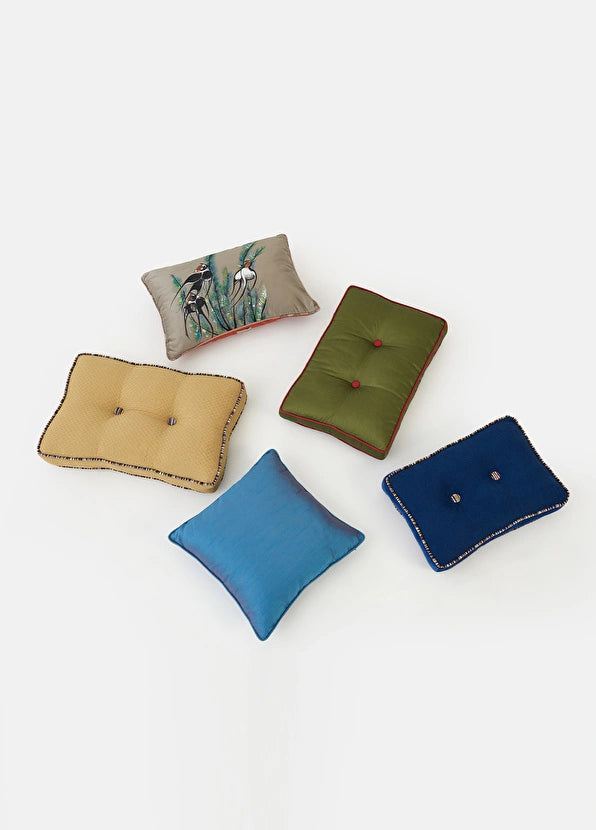 ALPAQ STUDIO.  BLUE SILK CUSHION